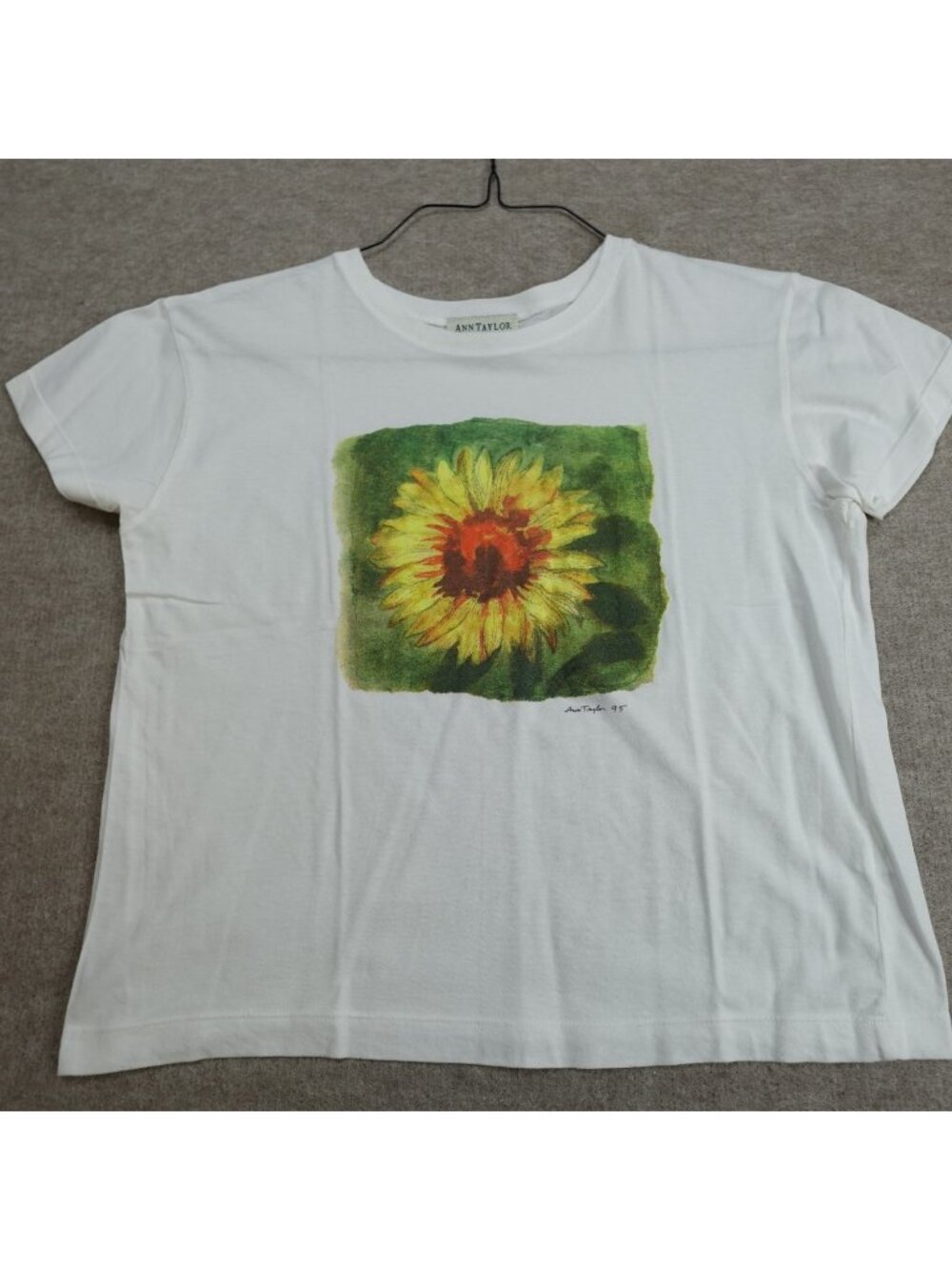 Ann Taylor Womens Shirt Medium White Sunflower 1995 Made in USA Vintage